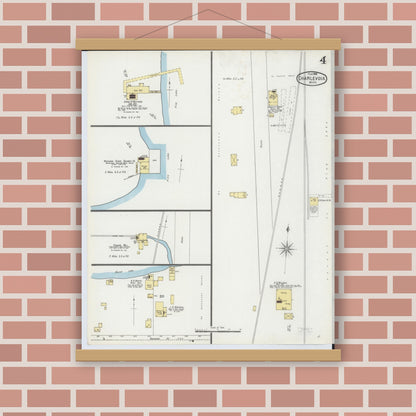 Old map wall art mockup — magnetic wood frame on brick wall — Sanborn Fire Insurance Map from Charlevoix, Charlevoix County, Michigan (1896), Sheet #0004