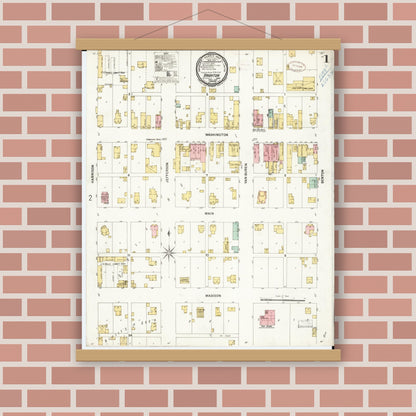 Old map wall art mockup — magnetic wood frame on brick wall — Sanborn Fire Insurance Map from Brighton, Washington County, Iowa (1899) â€” Complete Set
