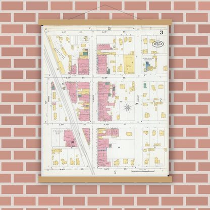 Old map wall art mockup — magnetic wood frame on brick wall — Sanborn Fire Insurance Map from De Kalb, De Kalb County, Illinois (1905), Sheet #0003
