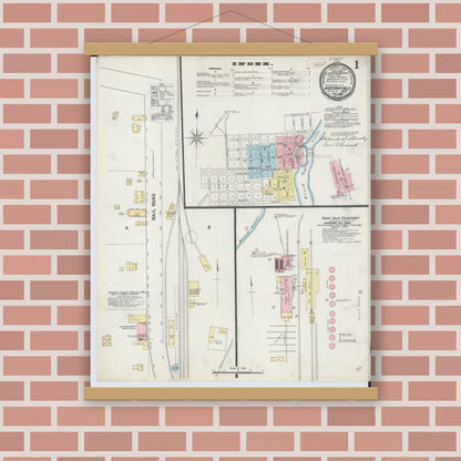 Old map wall art mockup — magnetic wood frame on brick wall — Sanborn Fire Insurance Map from Black River Falls, Jackson County, Wisconsin (1892) - Complete Map Set