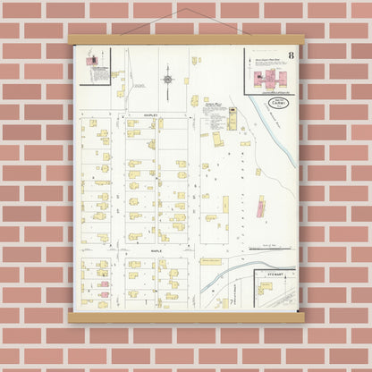 Old map wall art mockup — magnetic wood frame on brick wall — Sanborn Fire Insurance Map from Carmi, White County, Illinois (1912), Sheet #0008