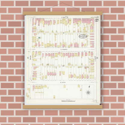 Old map wall art mockup — magnetic wood frame on brick wall — Sanborn Fire Insurance Map from Chillicothe, Ross County, Ohio (1909), Sheet #0027