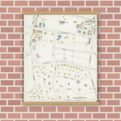 Old map wall art mockup — magnetic wood frame on brick wall — Sanborn Fire Insurance Map from Wayne, Delaware County, Pennsylvania (1902), Sheet #0004