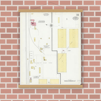 Old map wall art mockup — magnetic wood frame on brick wall — Sanborn Fire Insurance Map from Morris, Grundy County, Illinois (1907), Sheet #0011