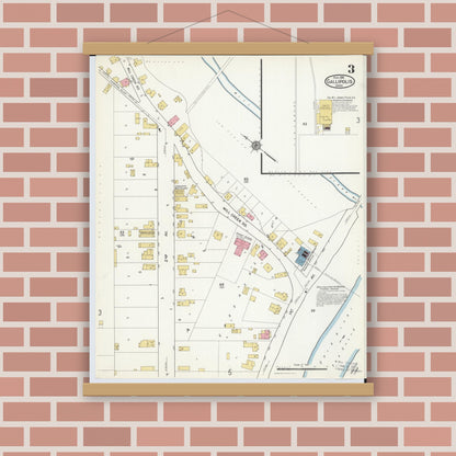 Old map wall art mockup — magnetic wood frame on brick wall — Sanborn Fire Insurance Map from Gallipolis, Gallia County, Ohio (1916), Sheet #0003