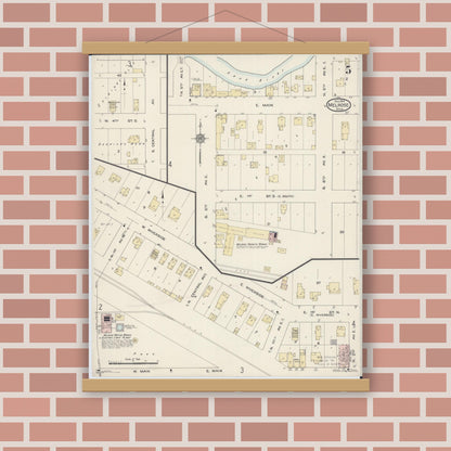 Old map wall art mockup — magnetic wood frame on brick wall — Sanborn Fire Insurance Map from Melrose, Stearns County, Minnesota (1914), Sheet #0005