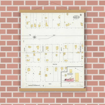 Old map wall art mockup — magnetic wood frame on brick wall — Sanborn Fire Insurance Map from Van Alstyne, Grayson County, Texas (1901), Sheet #0003