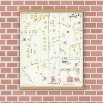 Old map wall art mockup — magnetic wood frame on brick wall — Sanborn Fire Insurance Map from Bradentown, Manatee County, Florida (1915), Sheet #0002