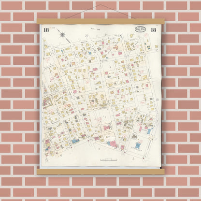 Old map wall art mockup — magnetic wood frame on brick wall — Sanborn Fire Insurance Map from Del Rio, Val Verde County, Texas (1948), Sheet #0018