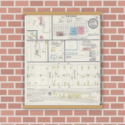 Old map wall art mockup — magnetic wood frame on brick wall — Sanborn Fire Insurance Map from Cameron, Clinton County, Missouri (1891) - Complete Map Set