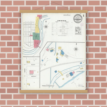 Old map wall art mockup — magnetic wood frame on brick wall — Sanborn Fire Insurance Map from Freemansburg, Northampton County, Pennsylvania (1905) - Complete Map Set