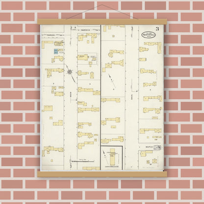 Old map wall art mockup — magnetic wood frame on brick wall — Sanborn Fire Insurance Map from Northfield, Franklin County, Massachusetts (1909), Sheet #0003