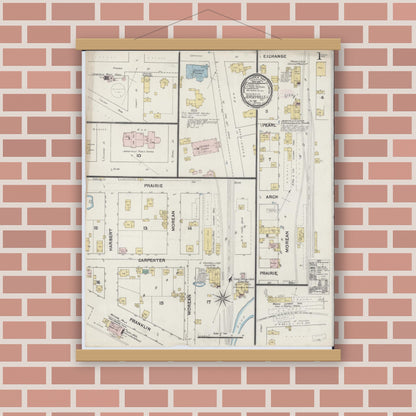 Old map wall art mockup — magnetic wood frame on brick wall — Sanborn Fire Insurance Map from Jerseyville, Jersey County, Illinois (1889) - Complete Map Set