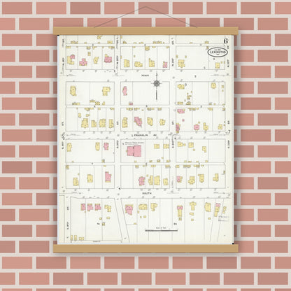 Old map wall art mockup — magnetic wood frame on brick wall — Sanborn Fire Insurance Map from Lexington, Lafayette County, Missouri (1910), Sheet #0006
