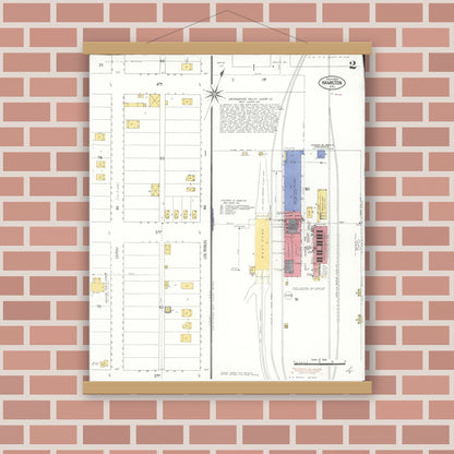 Old map wall art mockup — magnetic wood frame on brick wall — Sanborn Fire Insurance Map from Hamilton, Glenn County, California (1909), Sheet #0002