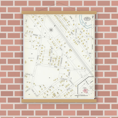 Old map wall art mockup — magnetic wood frame on brick wall — Sanborn Fire Insurance Map from Cranford, Union County, New Jersey (1908), Sheet #0007