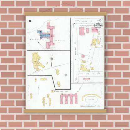 Old map wall art mockup — magnetic wood frame on brick wall — Sanborn Fire Insurance Map from Lake Forest, Lake County, Illinois (1926), Sheet #0006