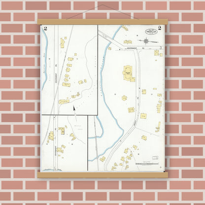 Old map wall art mockup — magnetic wood frame on brick wall — Sanborn Fire Insurance Map from Waialua, Honolulu County, Hawaii (1927), Sheet #0002