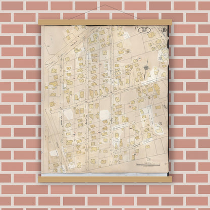 Old map wall art mockup — magnetic wood frame on brick wall — Sanborn Fire Insurance Map from Hilo, Hawaii County, Hawaii (1957), Sheet #0019