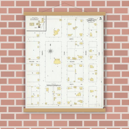 Old map wall art mockup — magnetic wood frame on brick wall — Sanborn Fire Insurance Map from Van Alstyne, Grayson County, Texas (1901), Sheet #0005