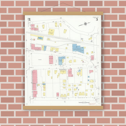 Old map wall art mockup — magnetic wood frame on brick wall — Sanborn Fire Insurance Map from Needham, Norfolk County, Massachusetts (1937), Sheet #0003