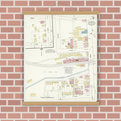Old map wall art mockup — magnetic wood frame on brick wall — Sanborn Fire Insurance Map from Lititz, Lancaster County, Pennsylvania (1912), Sheet #0002