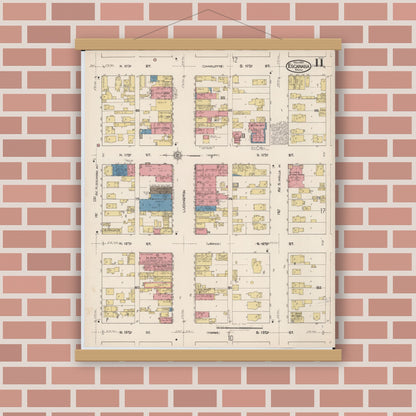 Old map wall art mockup — magnetic wood frame on brick wall — Sanborn Fire Insurance Map from Escanaba, Delta County, Michigan (1921), Sheet #0011