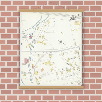 Old map wall art mockup — magnetic wood frame on brick wall — Sanborn Fire Insurance Map from Newport, Perry County, Pennsylvania (1911), Sheet #0008