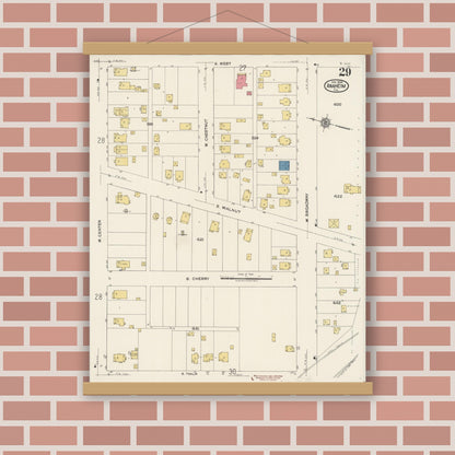Old map wall art mockup — magnetic wood frame on brick wall — Sanborn Fire Insurance Map from Anaheim, Orange County, California (1922), Sheet #0029