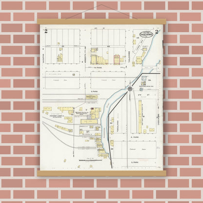 Old map wall art mockup — magnetic wood frame on brick wall — Sanborn Fire Insurance Map from Okeechobee, Okeechobee County, Florida (1925), Sheet #0002