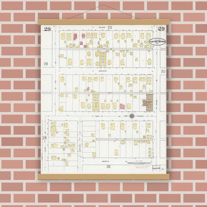 Old map wall art mockup — magnetic wood frame on brick wall — Sanborn Fire Insurance Map from Huntington Park, Los Angeles County, California (1924), Sheet #0029