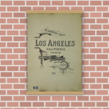 Old map wall art mockup — magnetic wood frame on brick wall — Sanborn Fire Insurance Map from Los Angeles, Los Angeles County, California (1926), Sheet #0001
