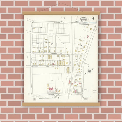 Old map wall art mockup — magnetic wood frame on brick wall — Sanborn Fire Insurance Map from Chatham, Morris County, New Jersey (1921), Sheet #0004