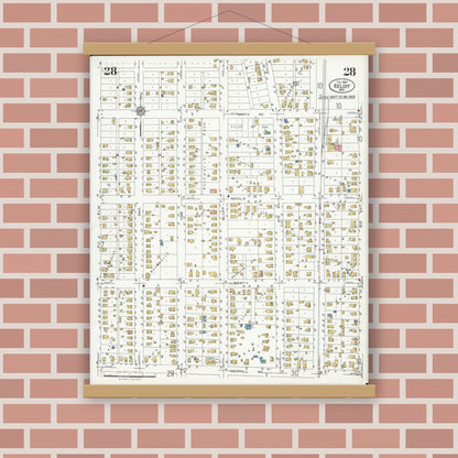 Old map wall art mockup — magnetic wood frame on brick wall — Sanborn Fire Insurance Map from Beloit, Rock County, Wisconsin (1926), Sheet #0028