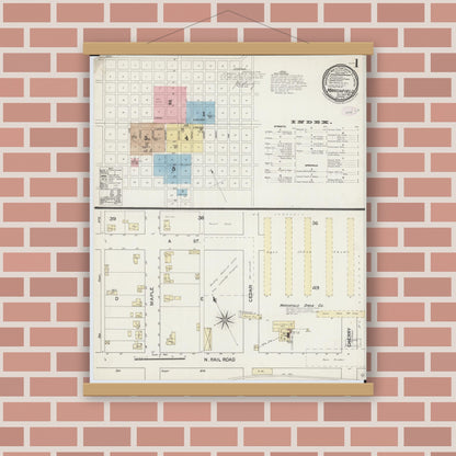 Old map wall art mockup — magnetic wood frame on brick wall — Sanborn Fire Insurance Map from Marshfield, Wood County, Wisconsin (1887), Sheet #0001