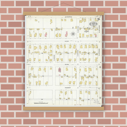 Old map wall art mockup — magnetic wood frame on brick wall — Sanborn Fire Insurance Map from Mount Vernon, Knox County, Ohio (1903), Sheet #0009