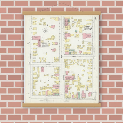 Old map wall art mockup — magnetic wood frame on brick wall — Sanborn Fire Insurance Map from Herkimer, Herkimer County, New York (1895), Sheet #0004