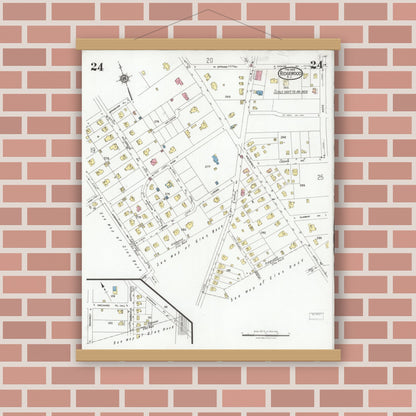 Old map wall art mockup — magnetic wood frame on brick wall — Sanborn Fire Insurance Map from Ridgewood, Bergen County, New Jersey (1928), Sheet #0024