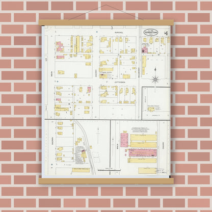 Old map wall art mockup — magnetic wood frame on brick wall — Sanborn Fire Insurance Map from Germantown, Montgomery County, Ohio (1905), Sheet #0004