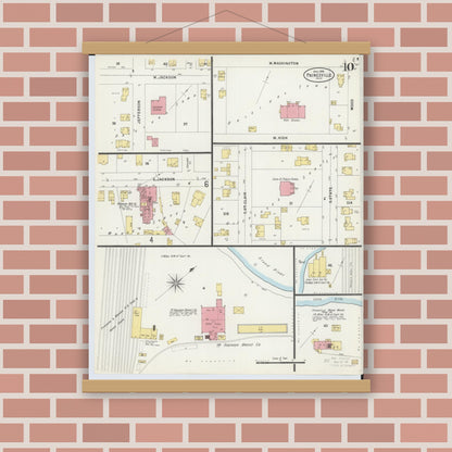 Old map wall art mockup — magnetic wood frame on brick wall — Sanborn Fire Insurance Map from Painesville, Lake County, Ohio (1898), Sheet #0010