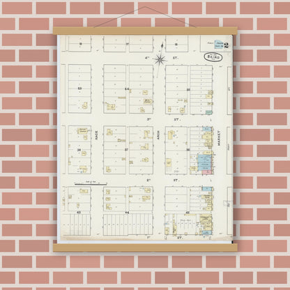 Old map wall art mockup — magnetic wood frame on brick wall — Sanborn Fire Insurance Map from Baird, Callahan County, Texas (1891), Sheet #0002