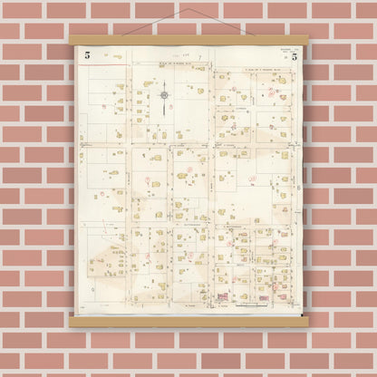 Old map wall art mockup — magnetic wood frame on brick wall — Sanborn Fire Insurance Map from Bastrop, Bastrop County, Texas (1944), Sheet #0005