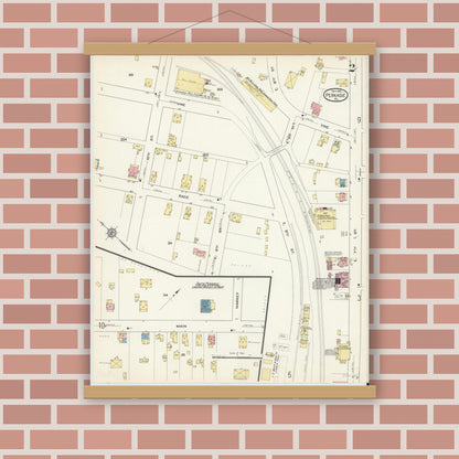 Old map wall art mockup — magnetic wood frame on brick wall — Sanborn Fire Insurance Map from Perkasie, Bucks County, Pennsylvania (1913), Sheet #0002