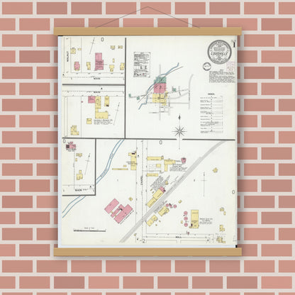 Old map wall art mockup — magnetic wood frame on brick wall — Sanborn Fire Insurance Map from Louisville, Stark County, Ohio (1901) - Complete Map Set
