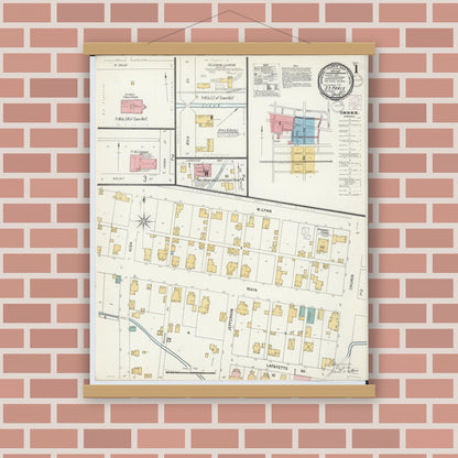 Old map wall art mockup — magnetic wood frame on brick wall — Sanborn Fire Insurance Map from Saint Paris, Champaign County, Ohio (1901) - Complete Map Set
