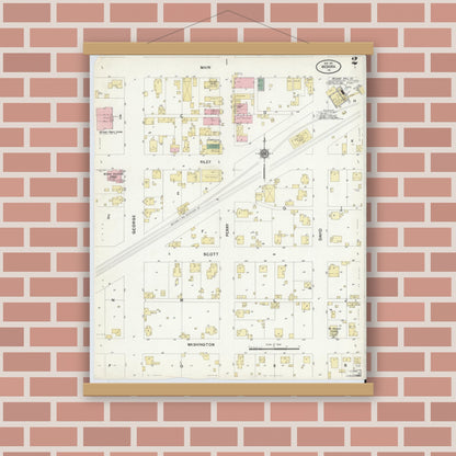 Old map wall art mockup — magnetic wood frame on brick wall — Sanborn Fire Insurance Map from Medora, Jackson County, Indiana (1910), Sheet #0002