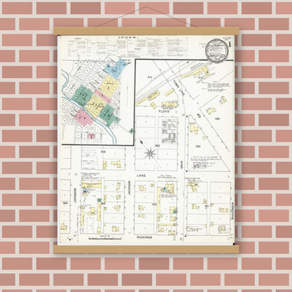 Old map wall art mockup — magnetic wood frame on brick wall — Sanborn Fire Insurance Map from Charles City, Floyd County, Iowa (1892) â€” Complete Set