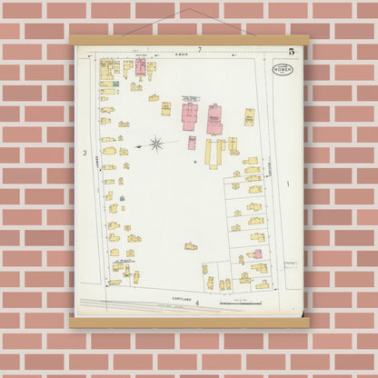 Old map wall art mockup — magnetic wood frame on brick wall — Sanborn Fire Insurance Map from Homer, Cortland County, New York (1898), Sheet #0005