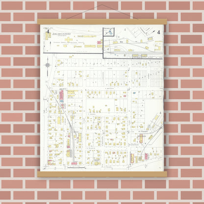 Old map wall art mockup — magnetic wood frame on brick wall — Sanborn Fire Insurance Map from Viroqua, Vernon County, Wisconsin (1933), Sheet #0004