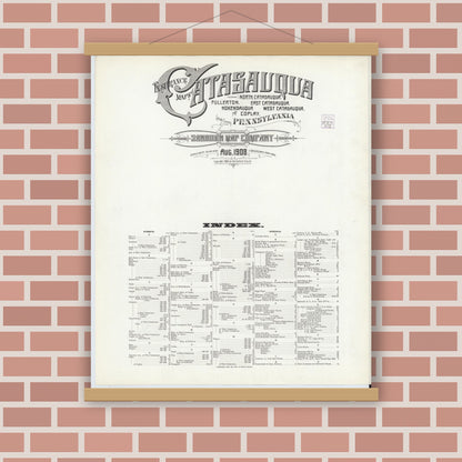 Old map wall art mockup — magnetic wood frame on brick wall — Sanborn Fire Insurance Map from Catasauqua, Lehigh County, Pennsylvania (1908), Sheet #0001